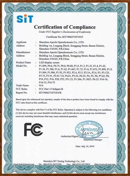 China Shenzhen Apexls Optoelectronic Co.,LTD certificaciones